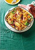 Med-style chicken and pasta bake