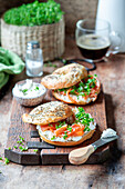 Bagels with cream cheese and salmon