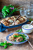 Meatballs stuffed with cheese and herbs