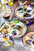 Crepes with edible flowers