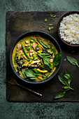 Thai chicken green curry with vegetables and thai basil