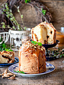 Easter cake kulich with almonds and caramel