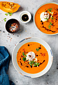 Pumpkin soup with poached egg