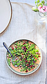 Peas and broad beans in cream with fennel seeds and chorizo