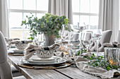 Laid table with wine glasses