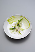 Hake with spruce shoots, green asparagus and yoghurt whey