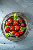 Strawberries in a metal plate