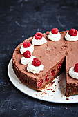 Vegan mousse au chocolat cake with raspberries