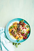 Lemon maple salmon with beetroot and fennel slaw