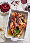 Roast duck with beet cabbage