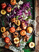 Cider skewers withblue cheese slaw