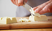 White chocolate being chopped