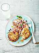 Miso burgers with mint and pomegranate slaw