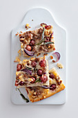 Focaccia with grapes, sage and pecorino