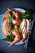 Brined roast turkey crown and confit legs