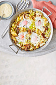 Smoked mackerel and leek hash with horseradish