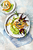 Sweet potato roulade with a chard and cream cheese filling