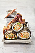 Sushi-style fried squid rolls