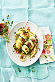Fried courgette rolls with bean purée
