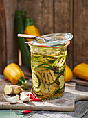Pickled oriental courgette in a ginger and chilli oil