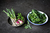 Garlic, turnips, spinach, sage and parsley