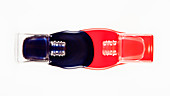 Blue and coral fingernail polish