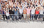 Portrait of crowd cheering