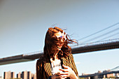 Woman in novelty sunglasses