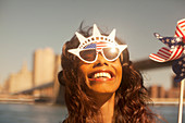 Woman with novelty sunglasses