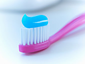 Close up of toothbrush with toothpaste