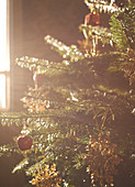 Close up of decorated Christmas tree