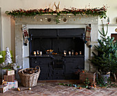 Fireplace decorated for Christmas