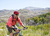 mountain biker in rural landscape