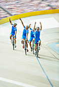Track cycling team celebrating
