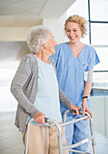 Senior patient smiling at nurse