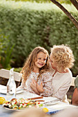 Mother and daughter sitting at table