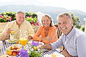 Senior friends enjoying breakfast