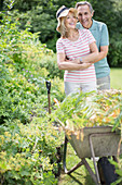 Senior couple gardening