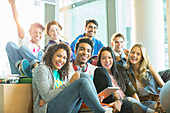 University students laughing in classroom