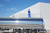 Worker talking on platform