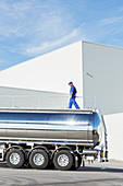 Worker walking on platform