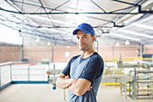 Worker in food processing plant
