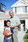 Smiling grandfather and grandson