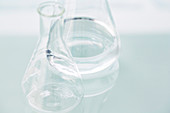 Close up of empty beakers on counter