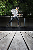 Man running through city streets