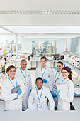 Scientists smiling in laboratory