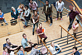 Students standing on staircase