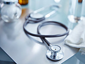 Stethoscope on table in laboratory