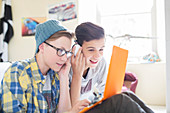 Boys sharing laptop
