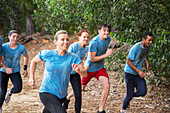 Smiling team running course